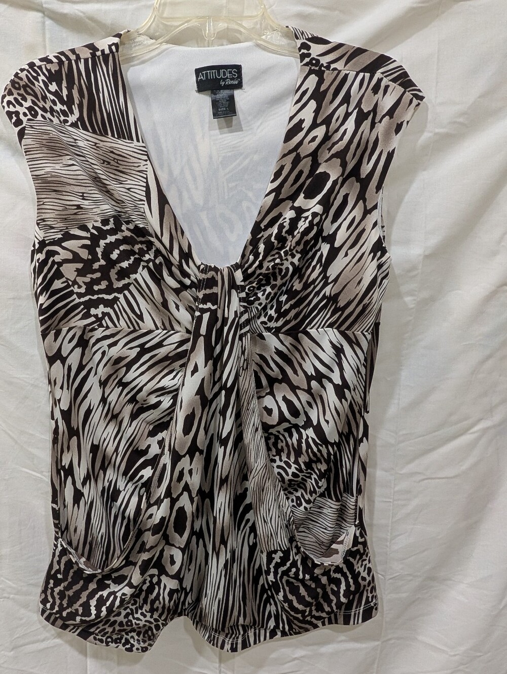 Attitudes by Renee Animal Print Faux Wrap Sleeveless Top V-Neck Sz L